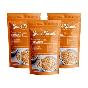 SnackAmor Healthy and Natural Crispy Oats with Tomato Flavor Ready to Eat Mix of Rolled Oats Corn Flakes Rice Crispies Diet Food 100% Vegetarian Product ( 100 Gm Each Pack of 3 )