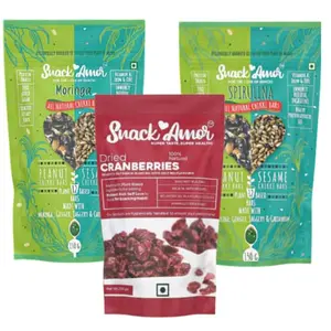 SnackAmor Healthy Snacks Combo Of Healthy Spirulina Chikki Bars 150g Moringa Chikki Bars 150g & Cranberry 100g Healthy Diet Snacks Immunity Booster 100% Vegetarian Product