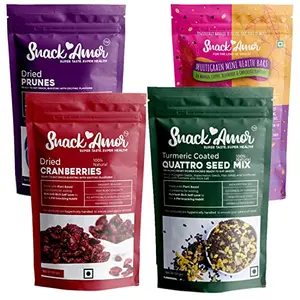 SnackAmor Women'S Health Immunity Boosters Rich In Vitmains & Minerals Quattro Seeds Mix Mini Protein Bars Dried Cranberry & Prunes (Pack Of 4)