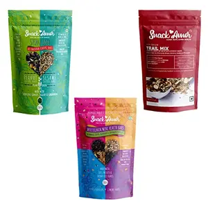 SnackAmor Fitness Buddy Pack Minerals & Zinc High Fibre Immunity Booster Mini Protein Bars Trail Mix And Spirulina Chikki Bars (Pack Of 3)