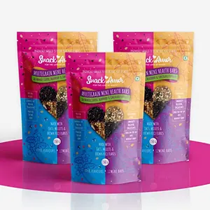 SnackAmor Healthy Healthy Bites - Mini Bars with 4 Flavour Mango Ginger Chocolate Berry Chocolate Coffee and Blueberry 100% Vegetarian Product(150g Each Pack of 3)