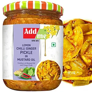 Add me Mixed Pickle 500g of Lemon Chilli Ginger Nimbu Mirchi Adrak ka mix Achar in mustard oil Glass Pack