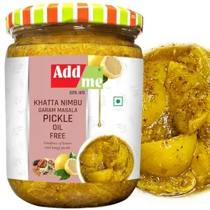 Add me Lemon Lime Pickle Without Oil 500G Glass Pack khatta Nimbu Ka achar Garam Masala North Indian Recipe Glass Pack