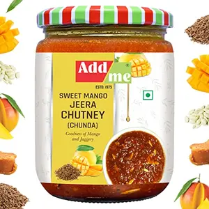 Add me Chunda Pickle Sweet Mango Chutney with jeera 600g chundo khatta meetha Pickles Without Oil Mango jam/Preserve in Spices Indian dip and Spread Glass Pack