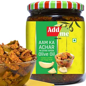 Add me Home Made Mango Pickle in Pure Extra Virgin Olive Oil 500gm Aam ka Achar Glass JAR
