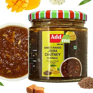 Add me Sweet Mango Chutney with jeera Chutney 200g chundo khatta meetha Without Oil Chunda Pickle Mango jam/Preserve in Spices Indian dip and Spread Glass Pack