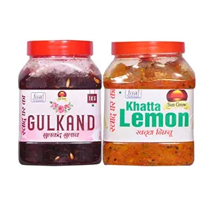 Sun Grow Food ( Combo Pack of 2kg) Home Made Organic Gulkand Gulab ||Traditional Marwadi Rajasthani Flavor, Tasty || (Meetha -Pan Flavour) - 1kg--&-- Homemade Masalo Se Bana Maa Ka Hath Ka Punjabi Lemon Pickle ( Khatta Nimbu)||Traditional Punjabi Flavor, 