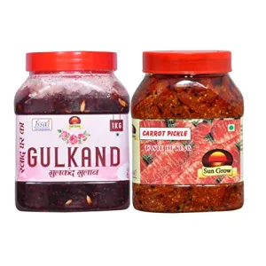 Sun Grow Food (Combo Pack Of 2Kg) Home Made Organic Gulkand Gulab ||Traditional Marwadi Rajasthani Flavor, Tasty || - 1kg--&-- Home Made Natural Carrot Pickles 1Kg ||Traditional Punjabi Flavor, Tasty & Spicy || - 1Kg (To Serve From 2 States)