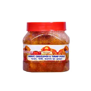 Sun Grow Homemade Sweet & Sour Carrot Turnip & Cauliflower Pickle ||Traditional Punjabi Flavor, Tasty & Spicy || Gajjar Gobi Shalgam Pickle (Real Taste of Punjabi Pickle) 500gm