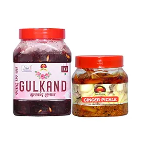 Sun Grow (COMBO PACK OF 2) Sun Grow Food (MARWARI Rajasthani GULKAND) Home Made Organics Natural Gulkand Made from Damask Rose Petals | Gives Relief from Acidity, Purifies Blood, Improves Digestion 1kg & Sun Grow Food Homemade Ginger Pickle, Traditional P