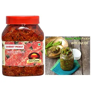 Sun Grow Combo -Chatpata Homemade Masalo Se Bana Without Oil Organic Carrot Pickle Pickl 1kg- Home Made Organig Chit-Pit Rajasthani Marwari Green Chilli Pickle 1kg (Pack of2kg*1kg)