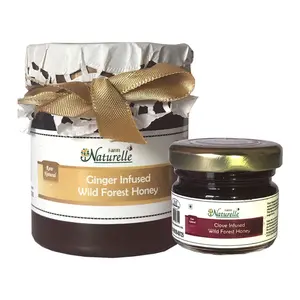 Ginger Infused Forest Honey - 250 GR (8.81 OZ) and Real Clove (Laung) Infused Forest Honey - 40 GR (1.41 OZ) - 100 % Pure Raw & Natural