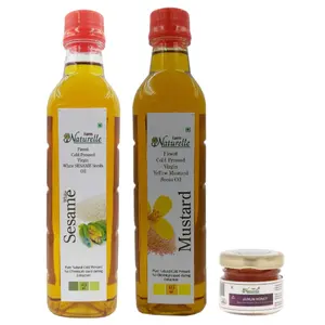 Mustard Oil & Virgin Sesame (Gingelly) Oil (Kachi Ghani-Cold Pressed)  -415 Ml each (Pack Of 2) With Forest Honey