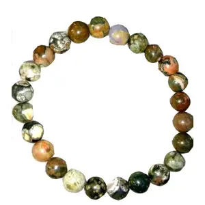 Unisex Rhyolite or Rainforest Jasper Stretch Bracelet Spiritual Connections (8 mm, Multicolour)