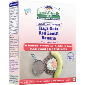 100% Organic Sprouted Ragi, Oats, Red Lentil, Banana Porridge Mix