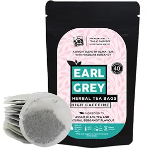 Earl Grey Tea Bags - 40 Eco-Friendly Earl Gray Black Tea Bags in Resealable Pouch - Natural Bergamot Flavor Blended with Fine Assam Black Tea by The Tea Trove - Highly Caffeinated Bergamot Tea