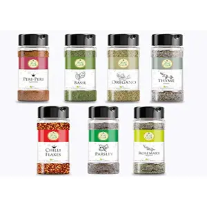 Agri Club Big Range of Kitchen Spices Pack of 7 (Rosemary 30gmPeri Peri 40gmThyme Leaves 20gmParsley Leaves15gmChilli Flakes 40GM Oregano 25GMBasil Leaves 15gm)