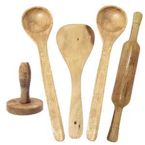 Wooden 3 Ladles, 1 Masher & 1 Rolling Pin