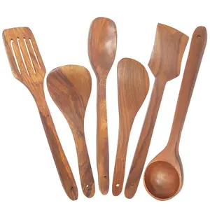 Wooden Serving And Cooking Spoon Kitchen Utensil Set Of 6