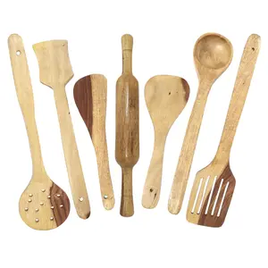 Wooden Spoon Set Of 7 Pcs/ Wooden Spatula, Ladle & Kitchen Tools Set