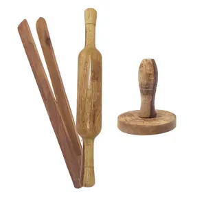 Wooden Chimta, Belan And Masher Set