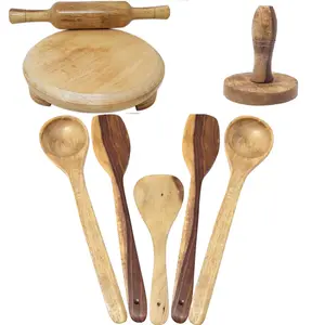Wooden Skimmers Set With Chakla Belan And Masher