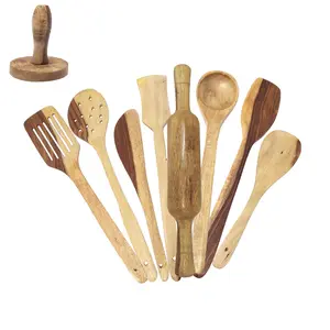 Wooden Spoon Set Of 9 Pcs/ Wooden Spatula, Ladle & Kitchen Tools Set