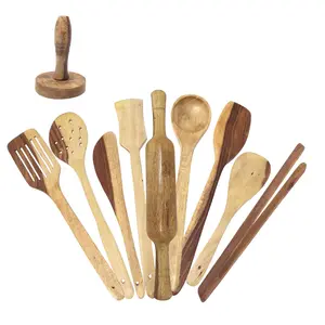Wooden Spoon Set Of 10 Pcs/ Wooden Spatula, Ladle & Kitchen Tools Set