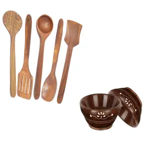 Wooden Bowls (Set Of 2) Wooden Handmade Cooking Spoon Set