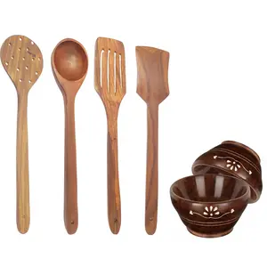 Wooden Bowls (Set Of 2) Wooden Handmade Cooking Spoon Set