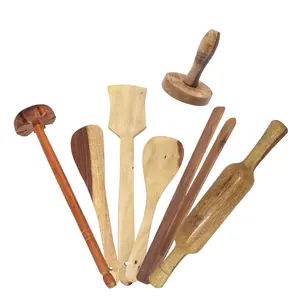 Brown Wooden Kitchen Tool Set Of 7