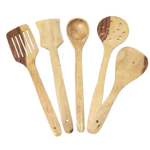 Handmade Wooden Serving And Cooking Spoon Kitchen Tools Utensil, Set Of 5