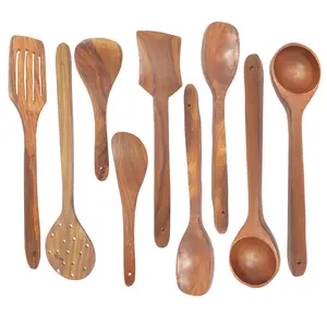 Handmade Wooden Serving And Cooking Spoon Kitchen Utensil Set Of 9