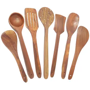 Handmade Wooden Serving And Cooking Spoon Kitchen Utensil Set Of 7