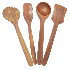 Handmade Wooden Serving and Cooking Spoon Kitchen Utensil Set Of 4