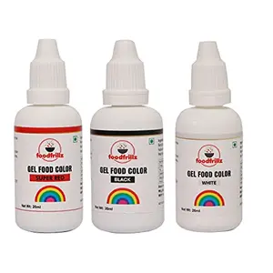 foodfrillz Super Red Black and White Food Gel Color 20 ml Each Finest Gel Food Colour for CakeCookiesIce CreamsSweets