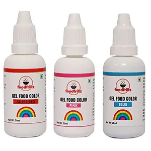 foodfrillz Super Red Pink & Blue Food Gel Colors Set of 3 Finest Colour for CakeCookiesIce CreamsSweets