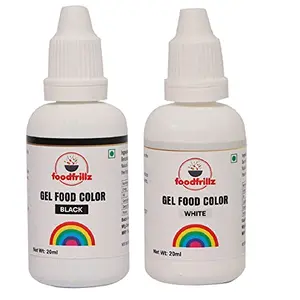 foodfrillz Black & White Food Gel Color Pack of 2 (20 ml Each) Finest Colour for CakeCookiesIce CreamsSweets
