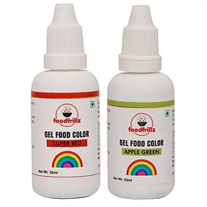 foodfrillz Super Red and Apple Green Food Gel Color Pack of 2 Finest Colour for CakeCookiesIce CreamsSweets