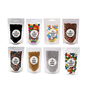 foodfrillz Sprinkles for Cake-Pack of 8 (Rainbow & Chocolate Vermicelli Chocolate Buttons (Gems) Star Heart Multicoloured Golden & Silver Balls) 390 g