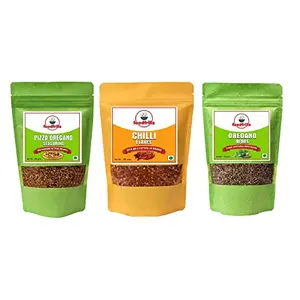 foodfrillz Pizza Seasoning (200 g) Red Chilly Flakes (200 g) Oregano Herb (100g) Combo Pack