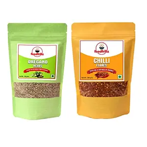 foodfrillz Oregano Herb (100 g) & Red Chilli Flakes (200 g) Combo Pack of 2