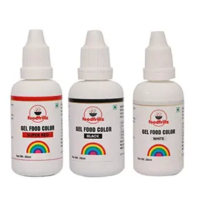 foodfrillz Super Red White & Black Food Gel Color 20 ml Each Finest Colour for CakeCookiesIce CreamsSweets