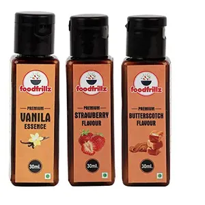 foodfrillz Vanilla Strawberry & Butterscotch Flavour Essence Combo Pack of 3 30 ml Each