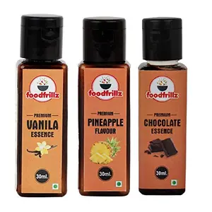 foodfrillz Food Essence Flavour Vanilla + Pineapple + Chocolate Pack of 3 30 ml Each