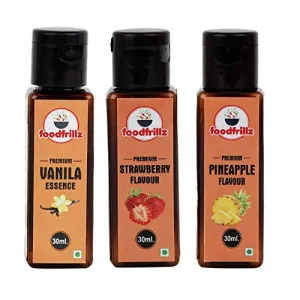 foodfrillz Vanilla Strawberry & Pineapple Food Essence for CakeCookiesIce CreamsSweets Pack of 3