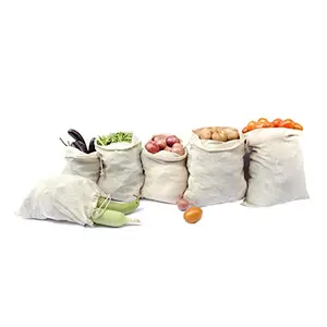 Veggie Cotton Fridge Bags for Fruits & Vegetables (Set of 12) , Multipurpose By Clean Planet