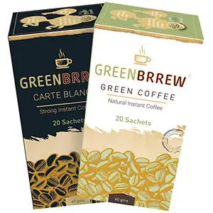 Greenbrrew Healthy 100% Natural Strong Unroasted Green Coffee - CARTE BLANCHE & Instant Green Coffee Each Pack 60g (20 Sachets per Pack) - Pack of 2