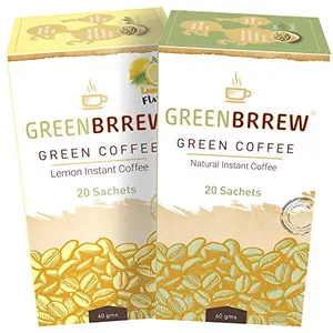 Greenbrrew Healthy 100% Natural Instant Green Coffee & Lemon Instant Coffee Each Pack 60g (20 Sachets per Pack) - Pack of 2