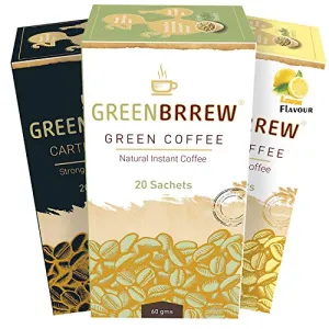 Greenbrrew Healthy 100% Natural Instant Green Coffee, Lemon Instant Coffee and Strong Carte Blanche Each Pack 60g (Pack of 3)